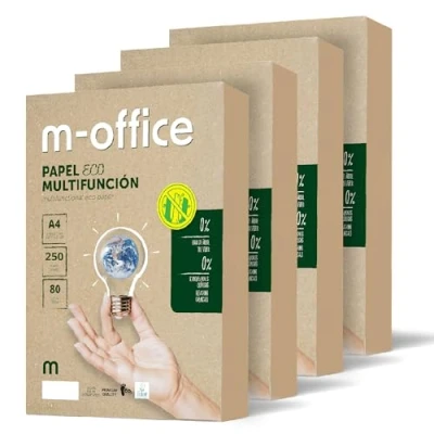 Abbildung von Papier aus Recyclingmaterial DIN A4, Packung mit A4 80 g/m², für Kopierer und Drucker, 250 Blättern 100% Recyclingpapier · m office (4 Packungen)