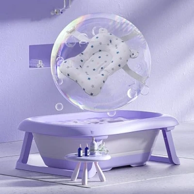 Abbildung von K IKIDO Große Baby Badewanne faltbar für Babys von 0 72 Monaten Ergonomische Babywanne (violett)