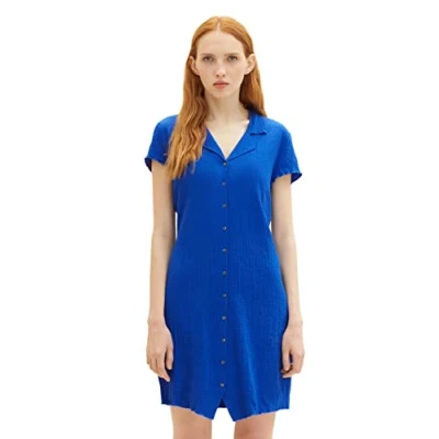 Abbildung von TOM TAILOR Denim Damen 1036612 Minikleid mit Knopfleiste &amp; Kragen, 14531 Shiny Royal, M