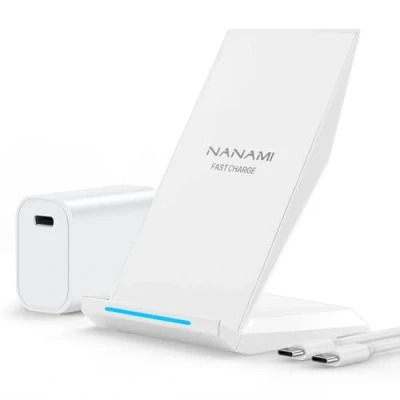 Abbildung von NANAMI Fast Wireless Charger, Induktive Ladestation mit 20W USB C Ladegerät für iPhone 16 15 14 13 12 11 Max XR X Pro Mini, 10W Qi Kabelloses Samsung Galaxy S24 S23 S22 Plus Ultra Weiß