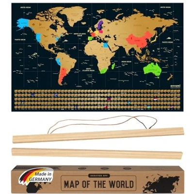 Abbildung von envami® Weltkarte zum Rubbeln I Mit Rahmen Gold Made in Germany Englisch 68 x 43 cm Rubbel Landkarte Freirubbeln Rubbelweltkarte