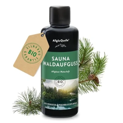 Abbildung von Allgäuquelle Sauna Aufgussset Bio Saunaaufguss Waldaufguss Saunaduft (1 x 100ml) mit Latschenkiefer, Alpenzirbe, Fichte und Minze