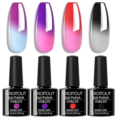 Abbildung von Croitout UV Farbwechsel Gel Nagellack Set, Thermo Shellac Gellack Kit, Mehrfarbig Ablösbarer Nagelgel Farbgel Nagel, Chameleon Polish Set 4 x 7.3ml (4WB 015, 4WB 015)