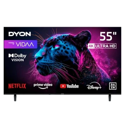 Abbildung von DYON Movie Smart 55 VX 2 Zoll (139 cm) 4K Ultra HD Fernseher, Triple Tuner (DVB C/ S2/ T2), TV mit Netflix, Prime Video, YouTube, DAZN, Disney+ [Mod. 2025]