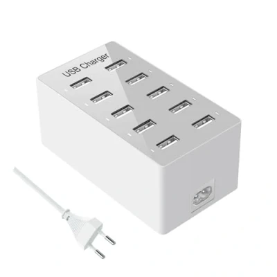 Abbildung von Mehrfach USB Ladegerät,10 Ports Ladestation, Wandladegerät Desktop Ladegerät, Intelligenter Anschluss für iPhone 12/13/14/Samsung S23/S24 Ultra/Z Flip/Xiaomi/iPad/iPod (Blanc)