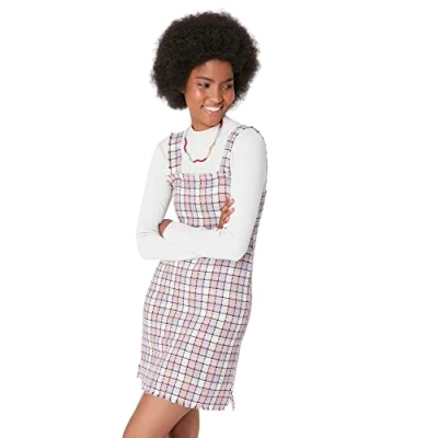 Abbildung von Trendyol Damen Woman Midi A linie Rundhalsausschnitt Webstoff Kleid, Lila, 34 EU