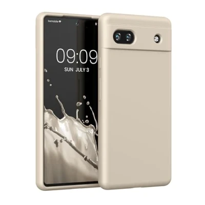 Abbildung von kwmobile Hülle kompatibel mit Google Pixel 6a Silikon Handy Case Handyhülle weiche Oberfläche kabelloses Laden Creme