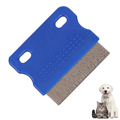 Abbildung von Katze Hund Flohkamm,Haustier Kamm Edelstahl Läusekamm,Haustier Hunde Katzen Pflege Werkzeug,Haustier Tränenfleckentferner Kämme,Haustier Pflegekamm(Blau)