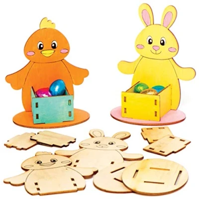 Abbildung von Baker Ross AT506 Eierbecher aus Holz mit Häschen und Küken, 4 Stück