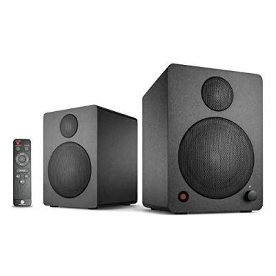 Abbildung von wavemaster CUBE MINI NEO black Regallautsprecher System (36 Watt) mit Bluetooth Streaming, Digitalanschluss und IR Fernbedienung, Aktiv Boxen, Nutzung für TV/Tablet/Smartphone, schwarz (66370)
