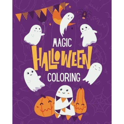 Abbildung von 50 cute Halloween Coloring book for Kids 8 x 10 (20,32 cm 25,4 cm) Large Activity Pages: Spooky Pumpkins, scary witches, ghosts, bats, cats, and more