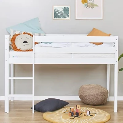 Abbildung von Hoppekids ECO Comfort Hochbett 70x160 mit Lattenrost Weiß Das Nordische Umweltzeichen TÜV Zertifiziert FSC® zertifiziertes massives Kiefernholz