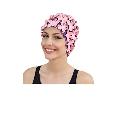 Abbildung von Fashy Badekappe Badehaube Gummibadehaube Blüten Rosa Lila 3191 44