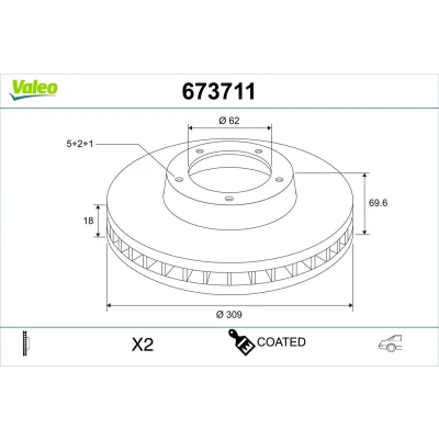 Abbildung von VALEO Bremsscheibe LEXUS: RX III Hinterachse 309mm 18mm 5 loch Belüftet beschichtet hochgekohlt 673711 Bremsscheiben, Scheibenbremsen