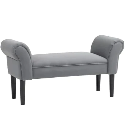 Abbildung von HOMCOM Bettbank, Polsterbank, Sitzbank, Flurbank für Schlafzimmer, bis 130 kg Belastbar, Segelstoff, Dunkelgrau, 102 x 36 51 cm