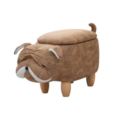 Abbildung von SVITA Tierhocker mit Stauraum Kinderhocker Ordnungshelfer Sitzhocker Polster Holzbeinen Kinderzimmer Deko Sitzbox Tier Motiv Mops Hellbraun