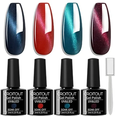 Abbildung von Croitout UV Farbwechsel Gel Nagellack Set, Thermo Shellac Gellack Kit, Mehrfarbig Ablösbarer Nagelgel Farbgel Nagel, Chameleon Polish Set 4 x 7.3ml (4MY 002, 4MY 002)