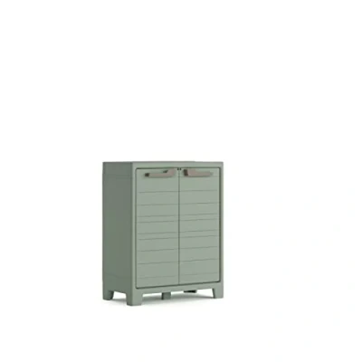 Abbildung von Keter Planet Outdoor Kunststoffschrank, niedrig, jadegrün, 80 x 44 100 cm, inkl. 2 höhenverstellbaren Böden mit je 30kg Tragkraft, für drinnen und draußen geeignet, UV wasserbeständig (IPX3)