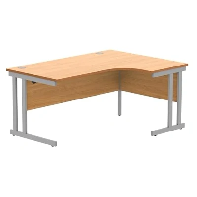Abbildung von office hippo Robuster Büroschreibtisch, rechter Ecktisch, stark, verlässlich, mit Kabelführung und Doppelstützen, PC Tisch für Büro oder Zuhause, Norwegische Buchenplatte/Silberfarbenes Gestell