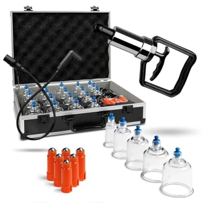 Abbildung von pulox Vakuum Massager Schröpfgläser Koffer Set mit Vakuumpumpe 19 Stück