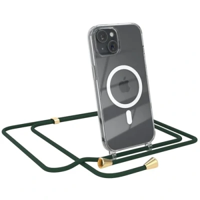 Abbildung von EAZY CASE Handykette kompatibel mit iPhone 15 Kette zum Umhängen Stoßfest Handyhülle für Silikon Hülle Band Handytasche Transparent als Fallschutz in Grün