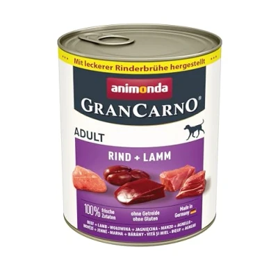 Abbildung von GranCarno Hunde Nassfutter mit Rind + Lamm (6 x 800 g), Hundefutter nass ohne Getreide und Zucker von animonda, für ausgewachsene Hunde, frischen fleischlichen Zutaten