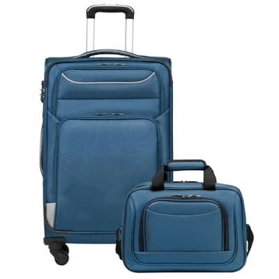 Abbildung von COOLIFE Koffer Trolley Reisekoffer von 4 Rollen Stoffkoffer Handgepäck TSA Schloss Der Enthält 1 Große Umhängetasche (Mittlerer Set 2tlg, blau+Silber)