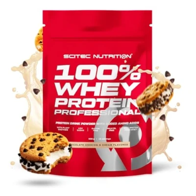 Abbildung von Scitec Nutrition 100% Whey Protein Professional Angereichert mit zusätzlichen Aminosäuren und Verdauungsenzymen Glutenfrei Palmölfrei, 500 g, Schokolade Cookies &amp; Cream