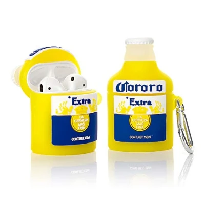 Abbildung von YIGEYI Silikon Hülle Kompatibel mit Airpods 1 &amp; 2 Funny Cute 3D Cartoon Case Cover[Weinbier Serie] (Corona Beer)