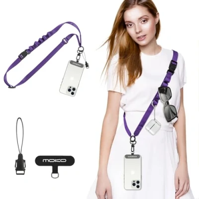 Abbildung von MoKo Universal Phone Lanyard, Nylon Verstellbarer Handy Crossbody Gurt Abnehmbare Frauen &amp; Männer Lanyards um den Hals mit Patches für iPhone, die meisten Smartphones, Violett