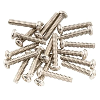Abbildung von Musiclily Basic 2,8x17mm Metall Metrisches Gewinde Single Coil Tonabnehmer Befestigungs Schrauben für Strat Stratocaster/Tele Telecaster E Gitarre, Nickel (20er Set)