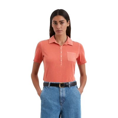 Abbildung von Marc O&#039;Polo Kurzarm SLIM MIT Mixdetails Poloshirt, Damen, Größe: XS, Burnt red