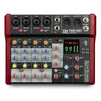 Abbildung von Power Dynamics PDM Y601 6 Kanal Audio Mixer High Quality Mischpult Bluetooth, 48V Phantom Power, Soundboard PC, USB MP3 Audiomischpult Studio, Aufnahmen, 99 DSP Effekte, 24bit, 48kHz, Klinke, XLRY