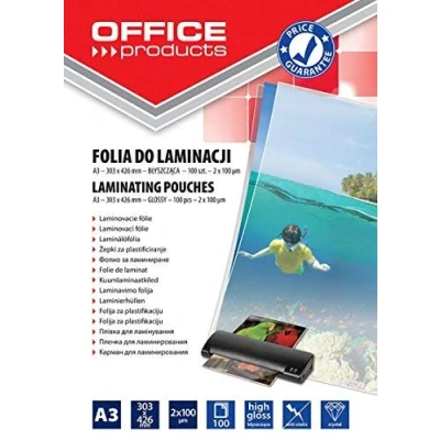 Abbildung von OFFICE PRODUCTS 20325625 90 Laminierfolie A3, 2 x 100 micron, glänzend, Stück, transparent