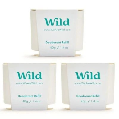 Abbildung von Wild Natürliches nachfüllbares Deo Fresh Cotton &amp; Sea Salt Nachfüllpackung 3er Pack Vegan und umweltfreundlich Aluminiumsalzfrei Lang anhaltender Schutz 100% natürlich 3x 40g