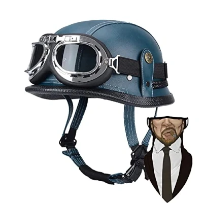 Abbildung von DIRERTYS Deutsche Leder Motorrad Halbhelme Retro Halbschalenhelm JetHelm mit Visier Schnellverschluss Schnalle für Cruiser Chopper Biker Moped DOT/ECE Zulassung