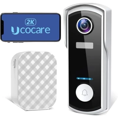 Abbildung von UCOCARE Türklingel mit Kamera, 2K/4MP Klingel Funkklingel Kamera Kostenloser Innengong, KI Menschenerkennung, 3 Sprachwechsleroptionen, 180 Tage Akkulaufzeit, Diebstahlalarm, IP67