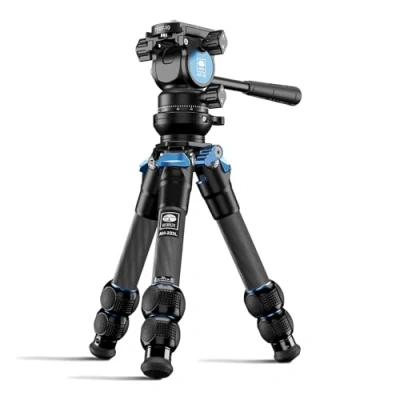 Abbildung von SIRUI AM 223L+AT 10 Carbon Mini Video Kamera Reise Stativ, Ministativ mit Nivellierbasis, AT10 Panorama Flüssigkeitskopf, Kamerastativ, Höhe zusammengeklappt: 30 cm, maximale Traglast: 5 kg
