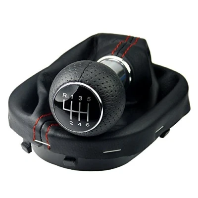 Abbildung von L&amp;P A263 7 Schaltsack Schaltmanschette Schwarz Rot Schaltknauf 6 Gang kompatibel mit VW Touran 1T Caddy III 3 Rahmen Knauf perforiert Plug Play Ersatzteil für 1T0711113 2K0711113 1T0711456