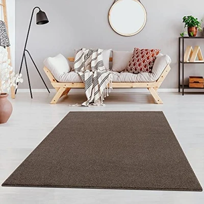 Abbildung von Fashion4Home Teppich Wohnzimmer Einfarbig Teppich, Uni fürs Kinderzimmer, Schlafzimmer, Arbeitszimmer, Büro, Flur und Küche Kurzflor Braun Taupe, Größe: 200x290 cm