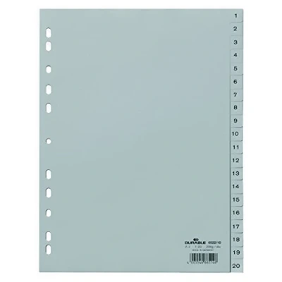 Abbildung von Durable Zahlenregister (A4, geprägte Taben 1 20, PP volldeckend) 20 Stück, grau, 652210