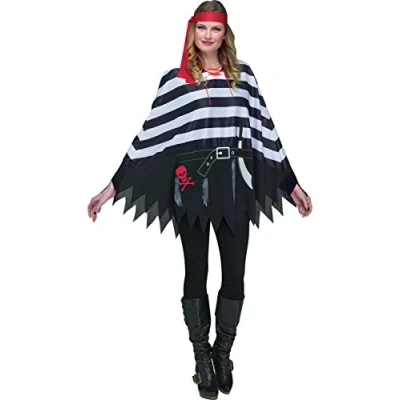 Abbildung von Fun World Piraten Kostüm Piratin Poncho, Leichter Überwurf mit Piratenprint