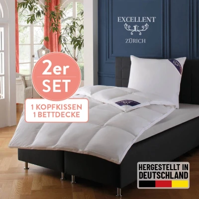 Abbildung von Excellent Daunenbettdecke + 3 Kammer Kopfkissen &quot;Zürich&quot;, (Spar Set), Bettdecken Set mit Kopfkissen, Bettdecke 135x200 und 155x220 cm