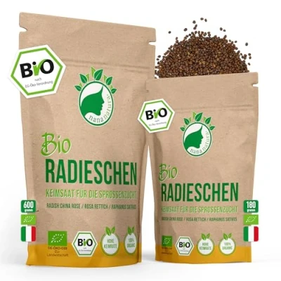 Abbildung von NanaNatura&#039;s Bio Radieschen Sprossen Samen 180g Keimfähige Radieschensamen zur Sprossenzucht Radies Rambo Rosa Rettich Keimsprossen fürs Sprossenglas