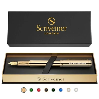 Abbildung von Scriveiner Gold Personalisierter Stift Atemberaubender Luxusfüller Mit Finish, Schmidt Tinte, Bestes Graviertes Füllfederhalter Geschenkset Für Männer &amp; Frauen, Individuelle Namensgravur
