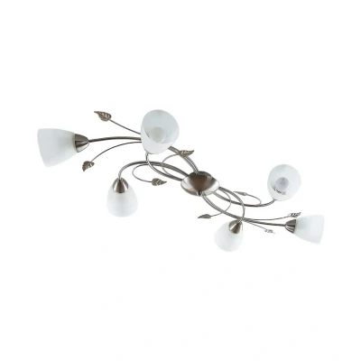 Abbildung von Lindby Deckenleuchte Yannie, dimmbar, Leuchtmittel nicht inklusive, Metall, Glas, nickel, weiß, 6 flammig, E14, Deckenleuchte, Lampe