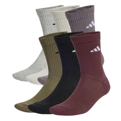 Abbildung von adidas Unisex CUSHIONED CREW SOCKS 6 PAIR PACK, Olive Strata/Grey Strata/Wonder Alumina/Aurora Ruby, 5 Years