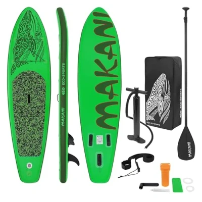 Abbildung von ECD Germany Aufblasbares Stand Up Paddle Board Makani 320 x 82 15 cm Grün PVC bis 150kg Pumpe Tragetasche Zubehör SUP Paddling Paddelboard Surfboard Verschiedene Modelle