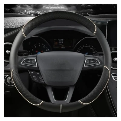 Abbildung von Lenkrad Abdeckung Für Ford Fiesta MK7 2000 2006 2007 2008 2009 2010 2011 2012 2013 2014 2015 2016 2017 2018 2019 2020 Lenkradabdeckung Lenkradbezüge (Größe : BEIGE O Shape)