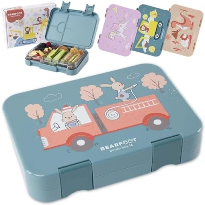 Abbildung von BEARFOOT Lunchbox Brotdose Kinder mit Fächern, Lunchbox, Bento box Feuerwehr, handgezeichnete Designs, modular